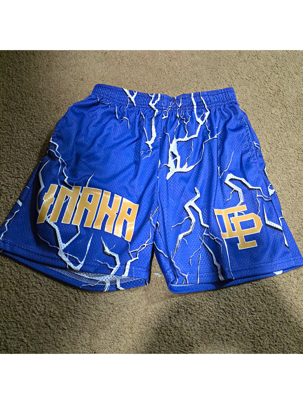 Inaka Power Youth L Mesh Shorts Purple Gold Lightning Basketball Athletic